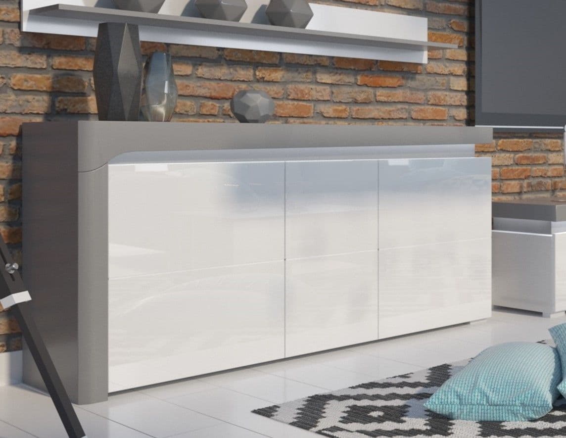Serava Large Modern Grey and White 3 Door Sideboard With Lights - WHK-1 - N13