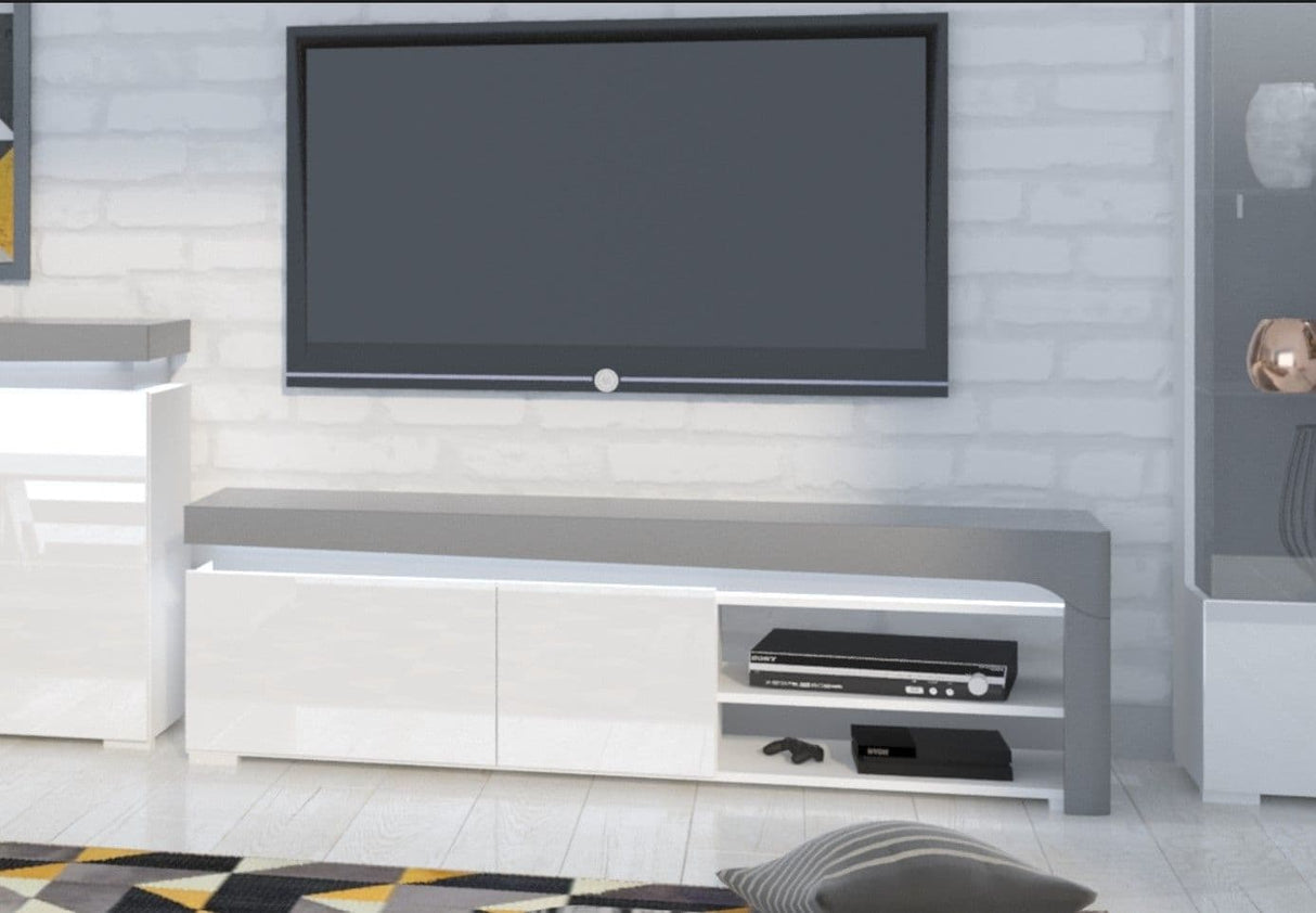 Serava White Gloss and Grey TV Cabinet Entertainment Unit - WHTV-1 - N13
