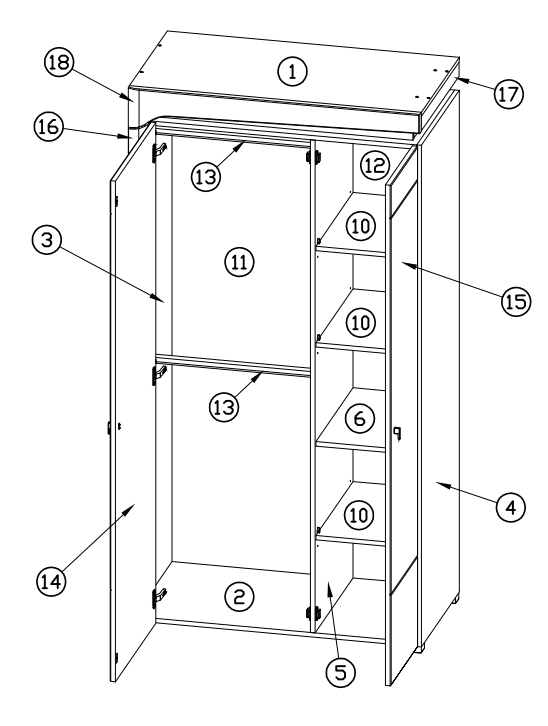 Serava White High Gloss And Grey 2 Door Wardrobe With Shelves and LED Lights - WHS2-NE013