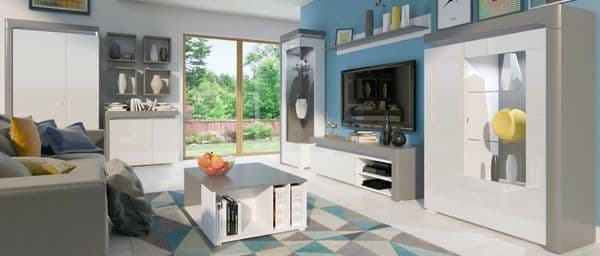 Serava White High Gloss And Grey 2 Door Wardrobe With Shelves and LED Lights - WHS2-NE013