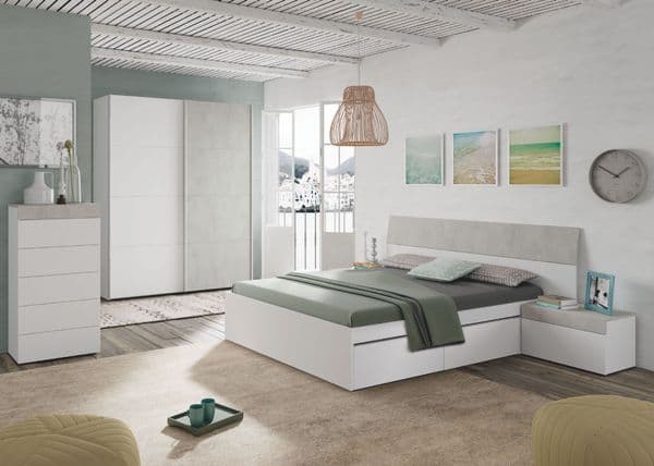 Lina White and Concrete Grey Effect Sliding 2 Door Wardrobe 150cm Wide - ARM154A