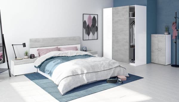 Lina White and Concrete Grey Effect Sliding 2 Door Wardrobe 150cm Wide - ARM154A