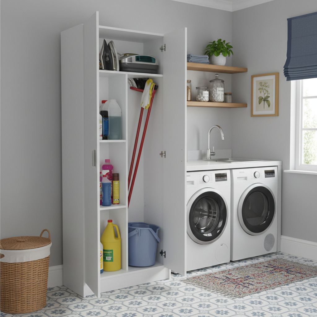 Universal White 2 Door Kitchen Utility Storage Cupboard