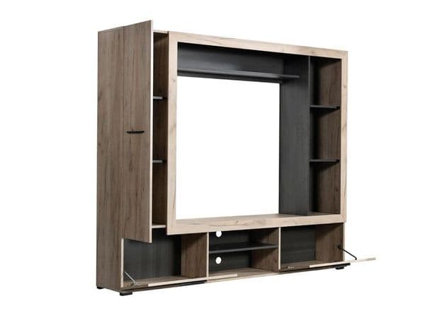 Ferrara Entertaiment Unit Wall TV Cabinet in Grey Oak and Black Wodd Effect -11008352