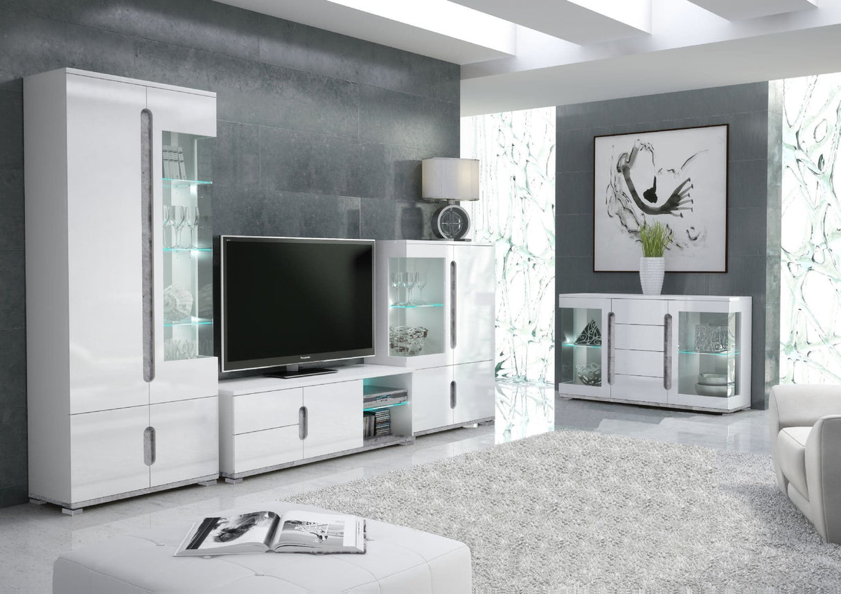 Zenora Wide Sideboard in Glossed White and Ash Grey
