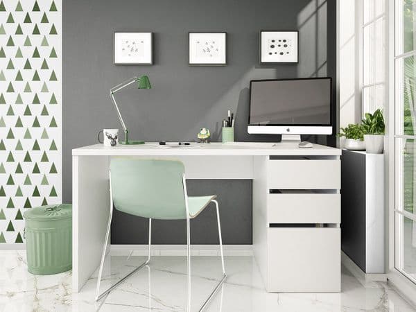 Lint Artic White Modern Home Office Desk with Cupboard and Drawers - 004603A