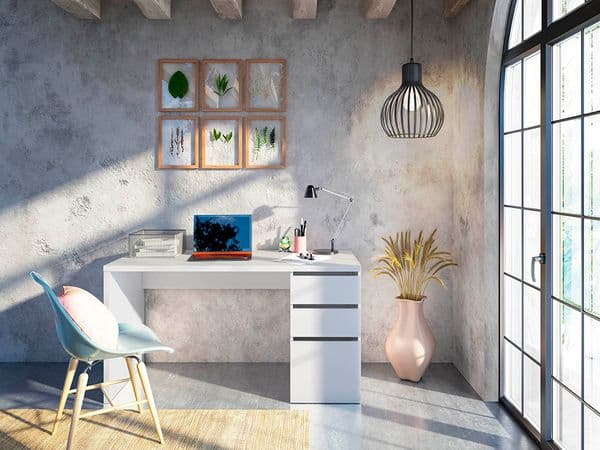 Lint Artic White Modern Home Office Desk with Cupboard and Drawers - 004603A