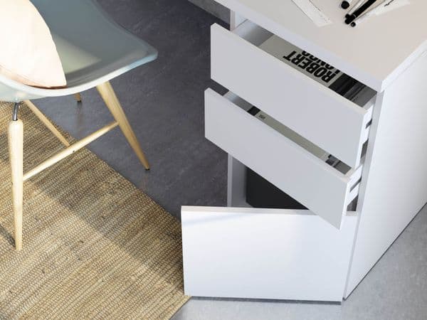 Lint Artic White Modern Home Office Desk with Cupboard and Drawers - 004603A
