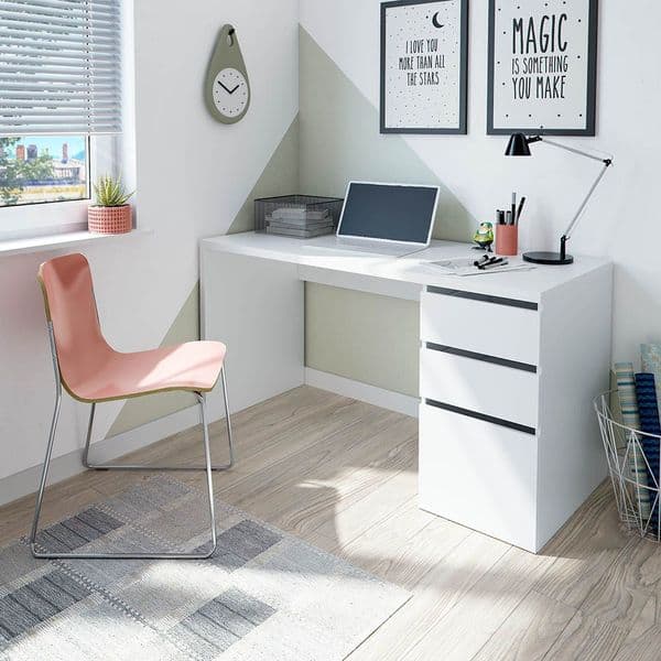 Lint Artic White Modern Home Office Desk with Cupboard and Drawers - 004603A