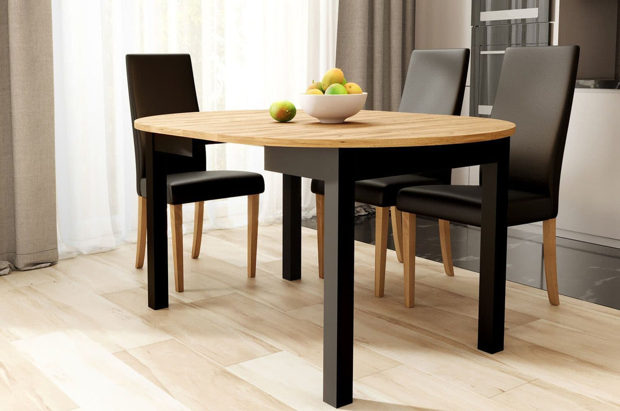 Laurent Black And Oak Effect Round Extending Dining Table - SZY-INDS2