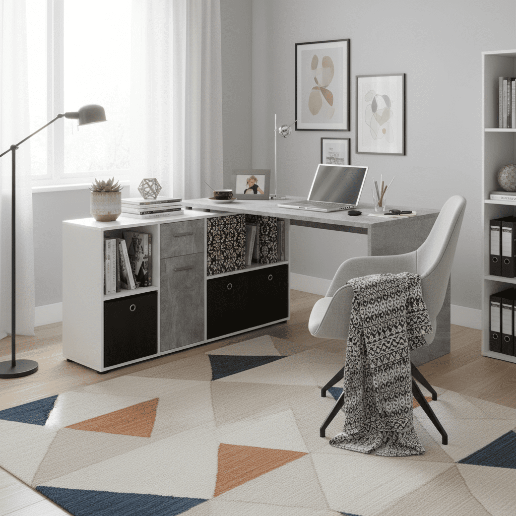 Vela White and Concrete Grey Flexi Corner Office Desk 353-001 Conwht 2644RZ