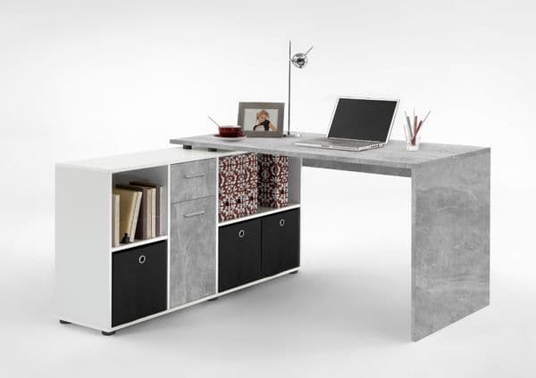 Vela White and Concrete Grey Flexi Corner Office Desk 353-001 Conwht