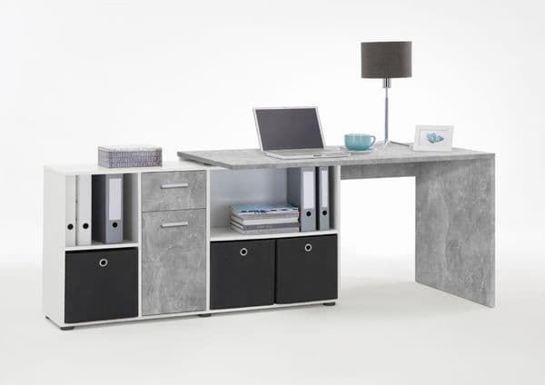 Vela White and Concrete Grey Flexi Corner Office Desk 353-001 Conwht