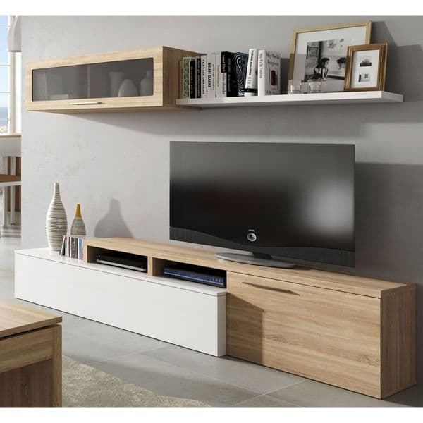 Isla White Gloss And Oak Effect Reversible L-Shaped TV Entertainment Wall Unit Cabinet -016667F
