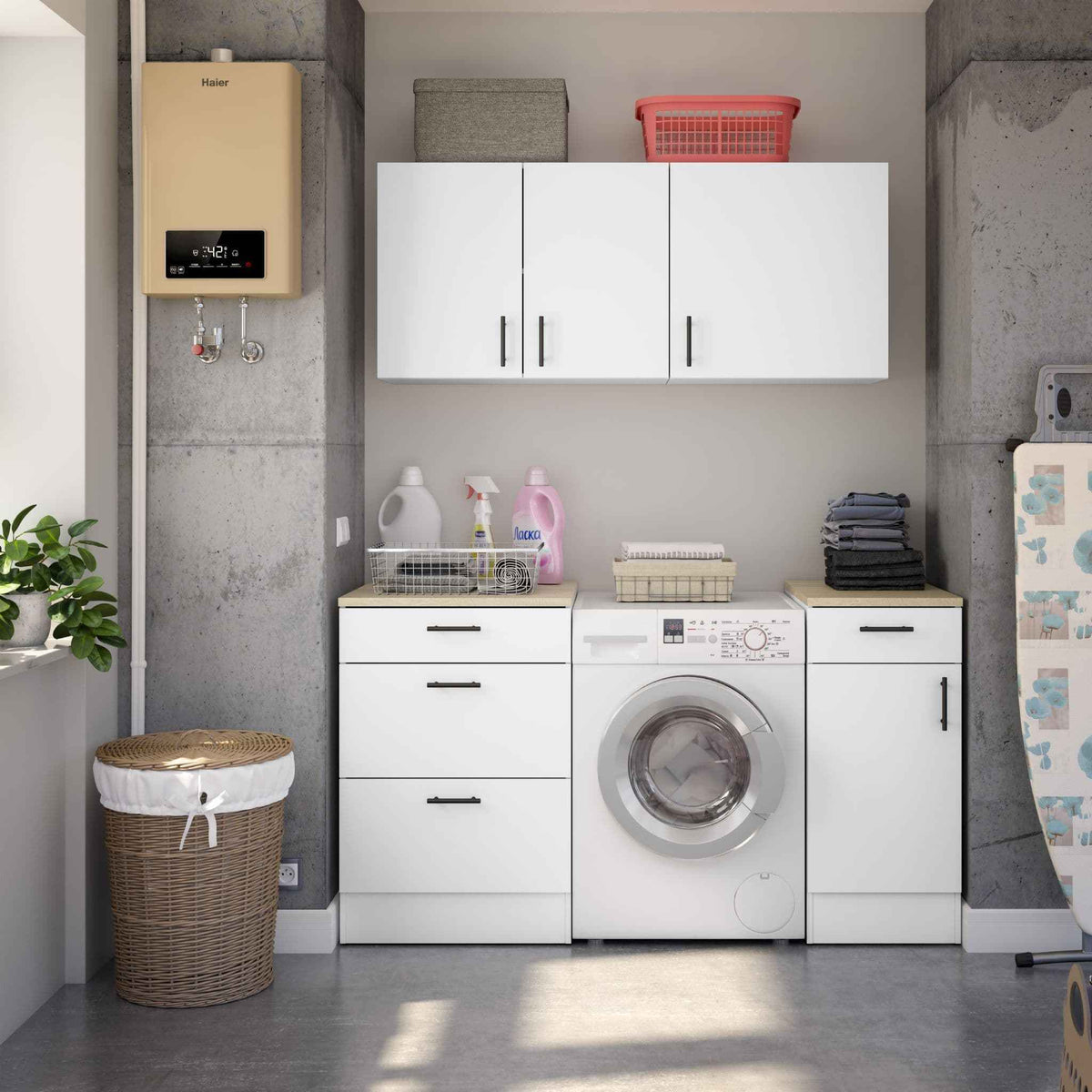 Magna White Gloss Modular 160cm Full Flat Pack Kitchen Units Set With Worktops Included - Option 9