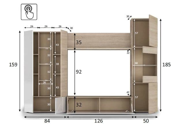 Marzia White Gloss and Oak Large TV Entertainment Wall Unit - 016642F