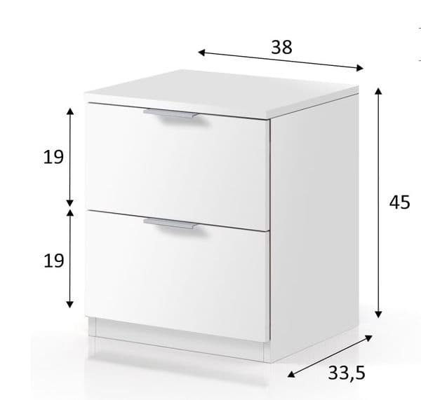 Alexa Artic white 2 Drawer Bedside Cabinet- LC7823O