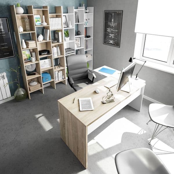 Princela White and Oak Large Corner Desk with Drawers- 0F4655A