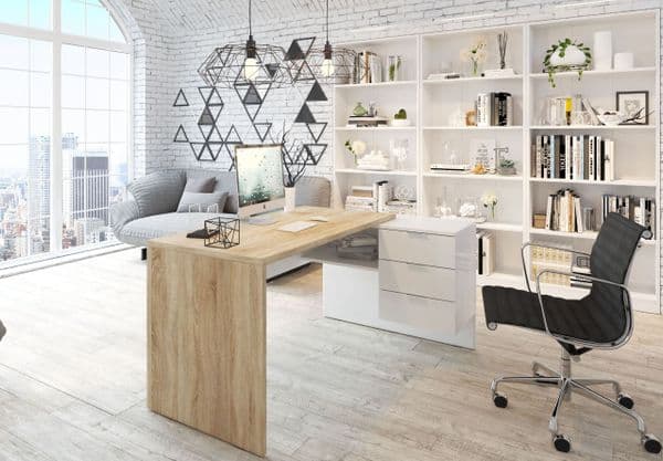 Princela White and Oak Large Corner Desk with Drawers- 0F4655A