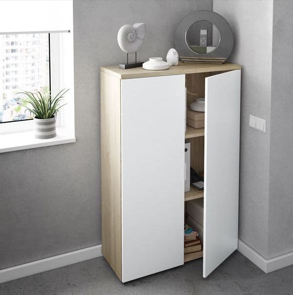 Princela White and Oak Storage Cupboard- 0F5655A