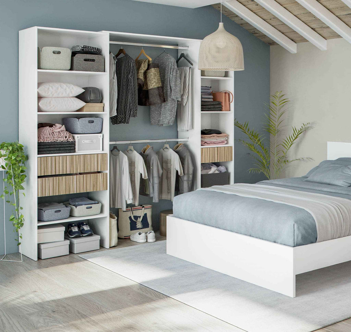 Zen Open Door Wardrobe in White & Natural Oak 0E8559A