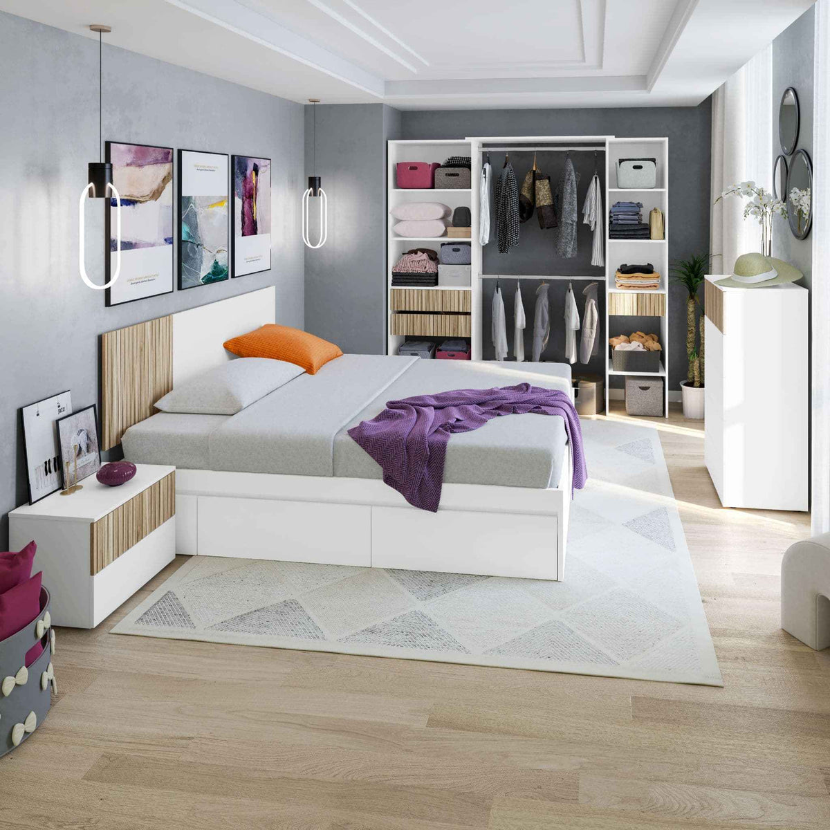 Zen Open Door Wardrobe in White & Natural Oak 0E8559A