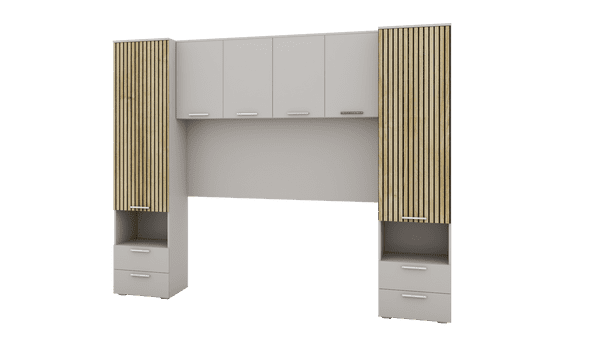 Miracle Cashmere Taupe and Slatted Oak Effect Overbed Storage Unit - 3484rz