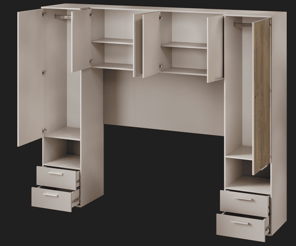 Miracle Cashmere Taupe and Slatted Oak Effect Overbed Storage Unit - 3484rz