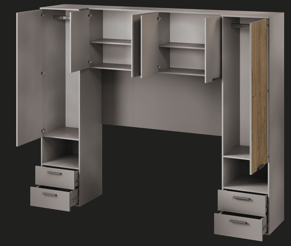 Miracle Overbed Unit in Grey & Rustic Oak