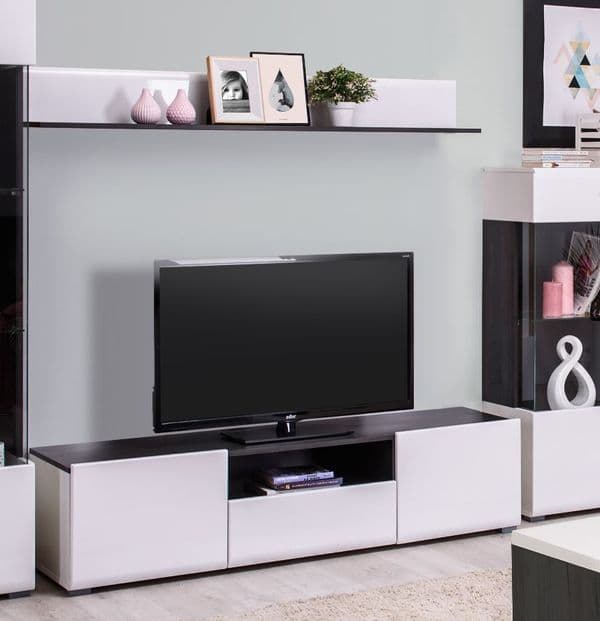 Reneese TV Cabinet in White Gloss and Black Entertainment Unit for TV up to 65 inch - 11008816