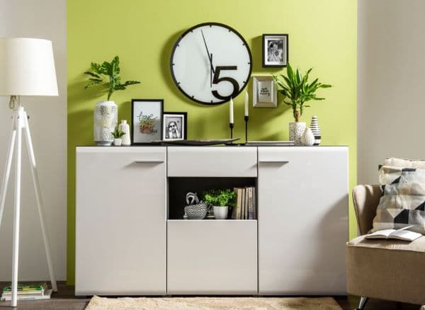 Reneese White Gloss and Black Large Tall Wide Sideboard Storage Unit - 11008632