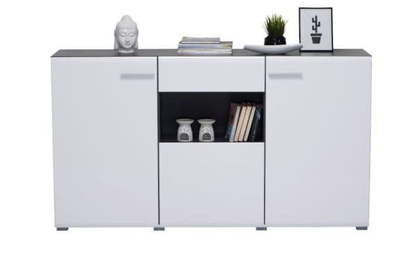 Reneese White Gloss and Black Large Tall Wide Sideboard Storage Unit - 11008632