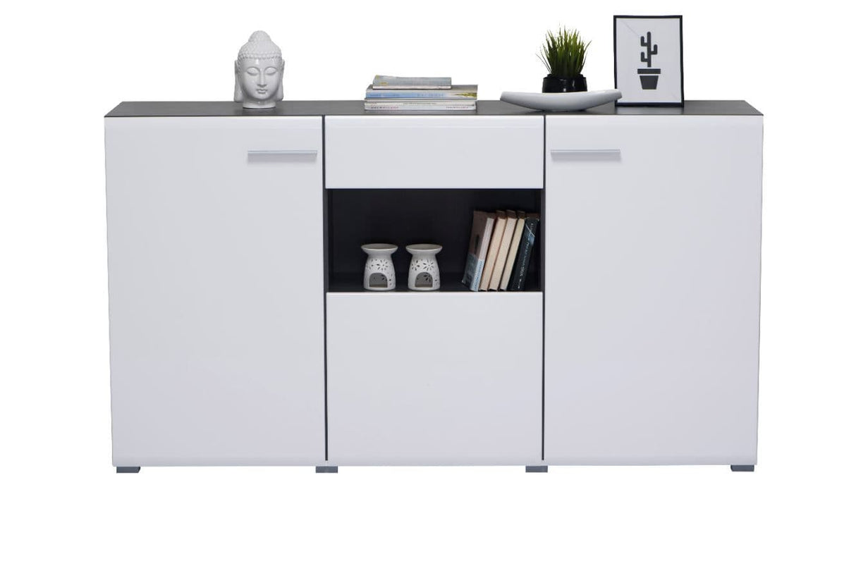 Monclere White Gloss and Black Large Tall Wide Sideboard Storage Unit