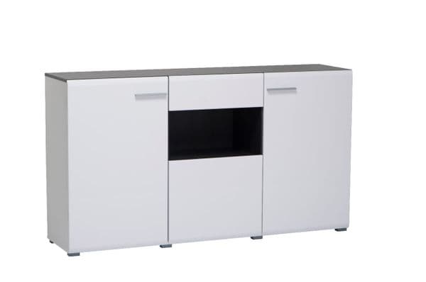 Reneese White Gloss and Black Large Tall Wide Sideboard Storage Unit - 11008632