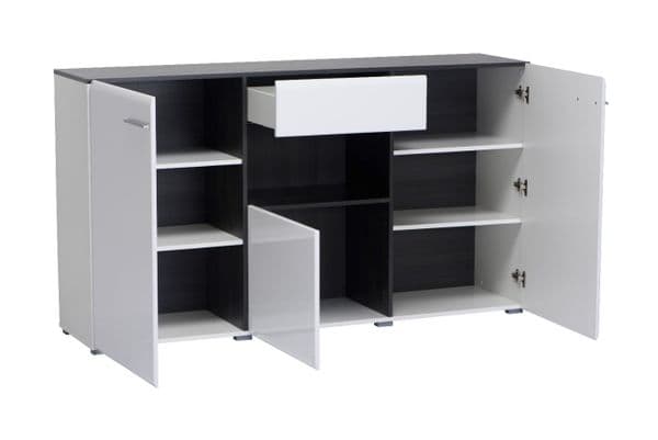 Reneese White Gloss and Black Large Tall Wide Sideboard Storage Unit - 11008632