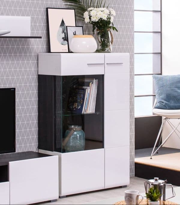Reneese White Gloss and Black Short Display Cabinet- 11008845