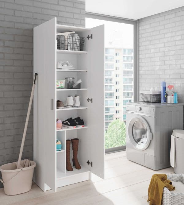Lazar MultiTall White 2 Door Utility Shoe Storage Cupboard Cabinet Armar 2p- 007146O