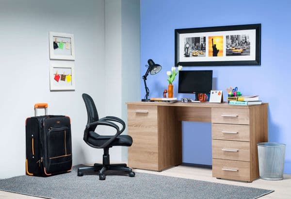 Ravenna Sonoma Oak Office Desk With Storage Drawers and Cupboard- 11008649