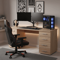 Ravenna Sonoma Oak Office Desk With Storage Drawers and Cupboard- 11008649