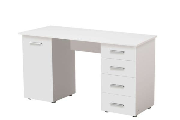 Ravenna White Office Desk With Storage Drawers and Cupboard- 11008656