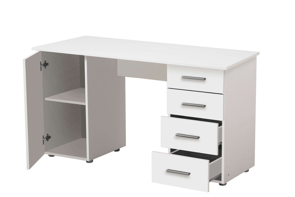 Karma Desk With Drawers and Cupboard in Pure White