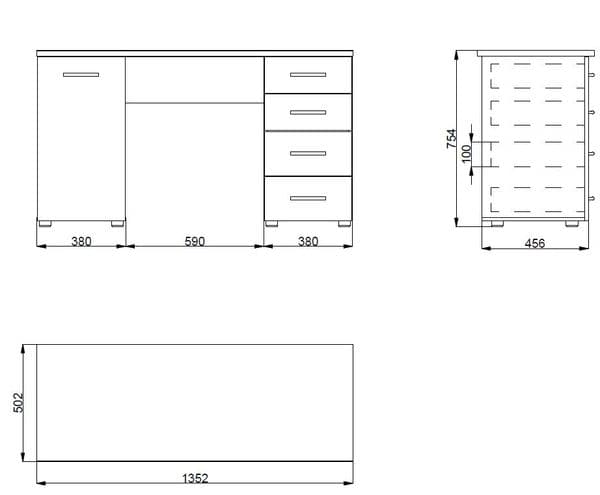 Ravenna White Office Desk With Storage Drawers and Cupboard- 11008656