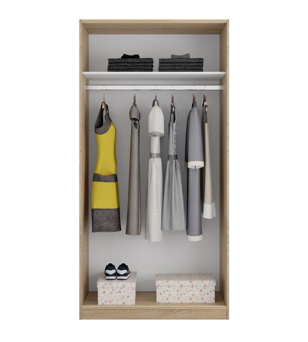 Zian Canadian Oak Effect Small Narrow Space-Saving Sliding 2 Door Wardrobe 100cm Wide - MAX019F