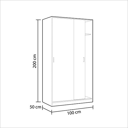 Zian Canadian Oak Effect Small Narrow Space-Saving Sliding 2 Door Wardrobe 100cm Wide - MAX019F