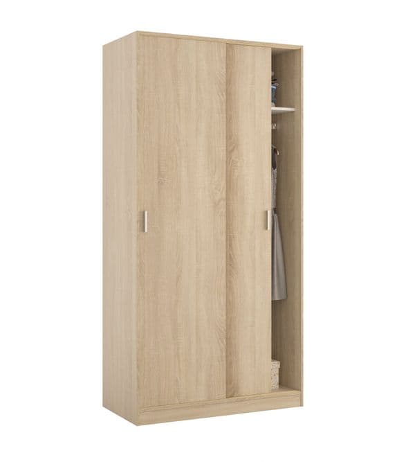 Zian Canadian Oak Effect Small Narrow Space-Saving Sliding 2 Door Wardrobe 100cm Wide - MAX019F