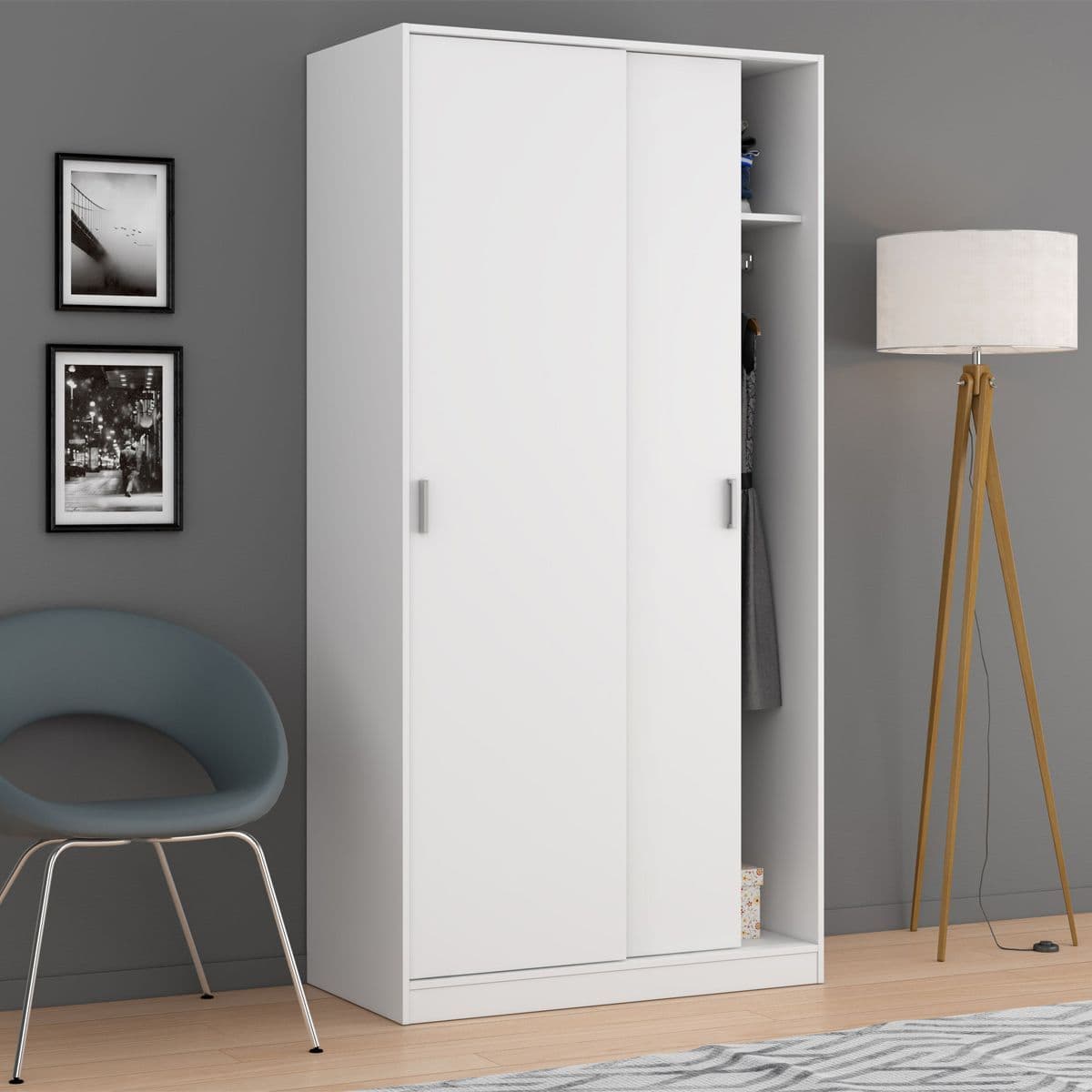 Dawn Slim Narrow Depth Sliding Wardrobe in White - MAX019O