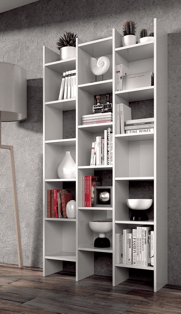 Zia Bookcase White Modern Triple Bookshelf- 002257A