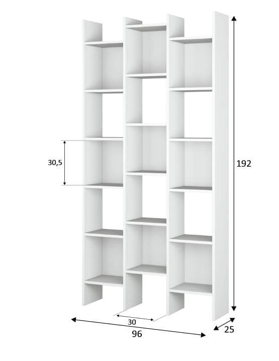 Zia Bookcase White Modern Triple Bookshelf- 002257A