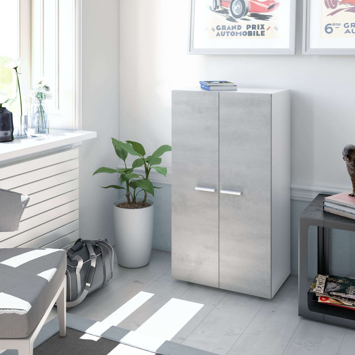 Nero Shoe Cupboard Cabinet in Grey and White