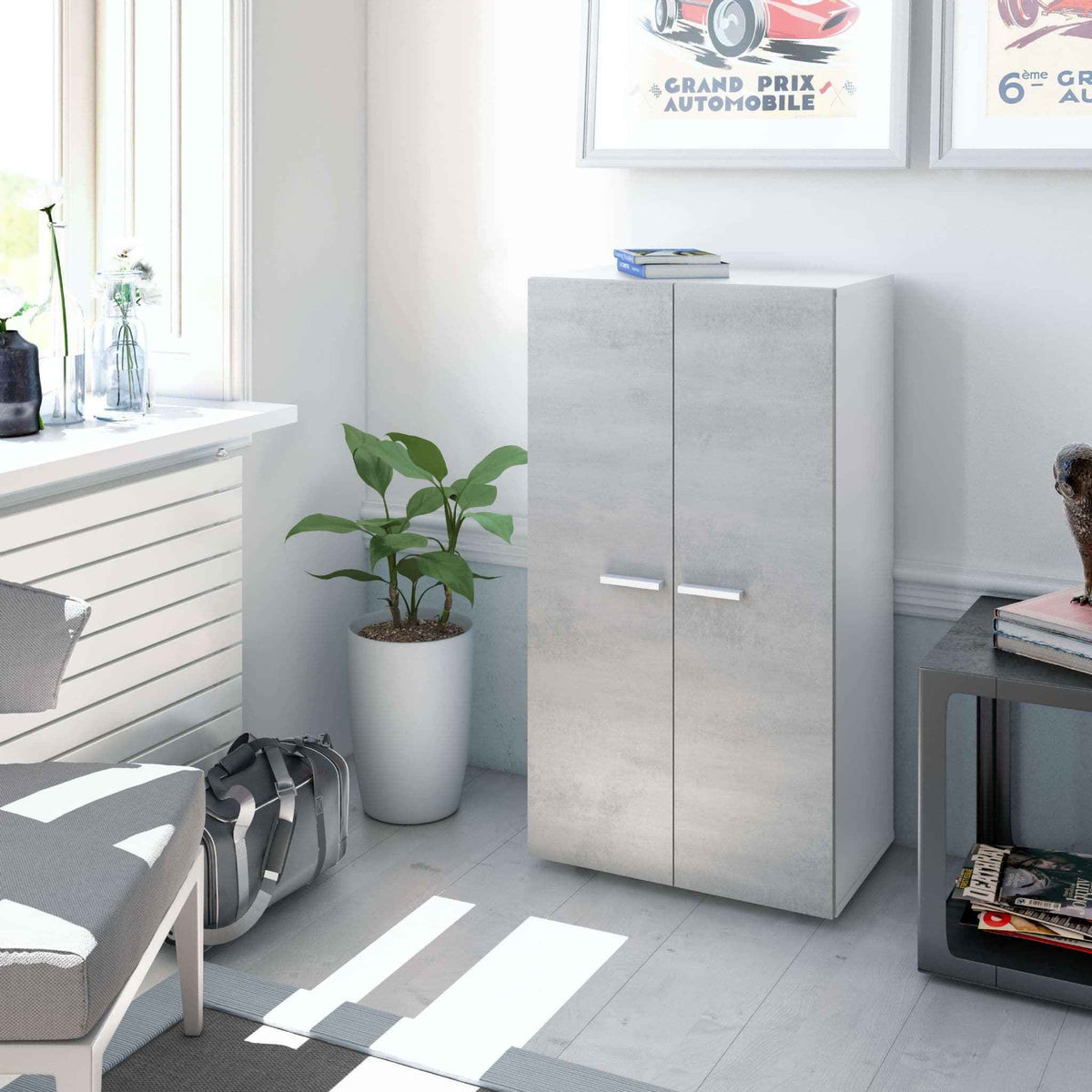 Nero Shoe Cupboard Cabinet in Grey and White